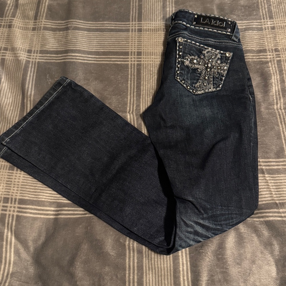 LA Idol Dark Wash Jeans with Embellished Pocket